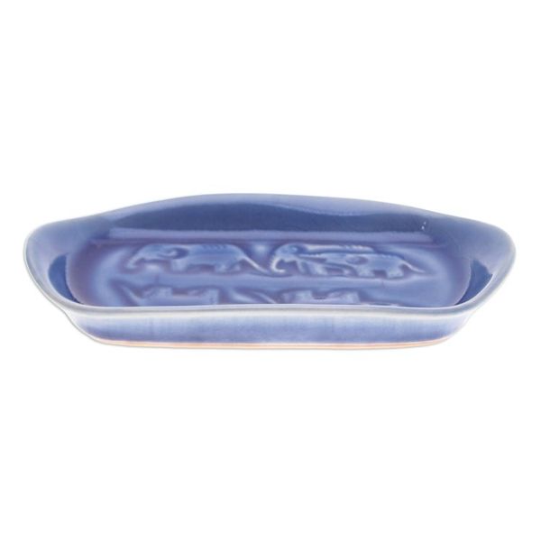 Alternate image for Blue Handmade Celadon Ceramic Elephant-Themed Serving Dish Elephant Spectacle