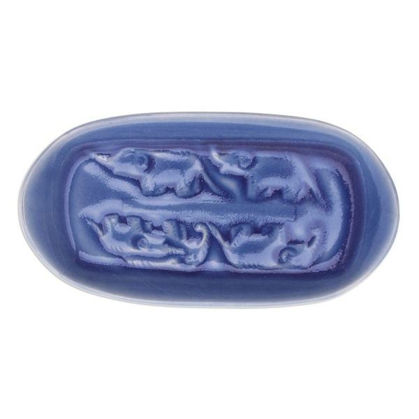 Alternate image for Blue Handmade Celadon Ceramic Elephant-Themed Serving Dish Elephant Spectacle