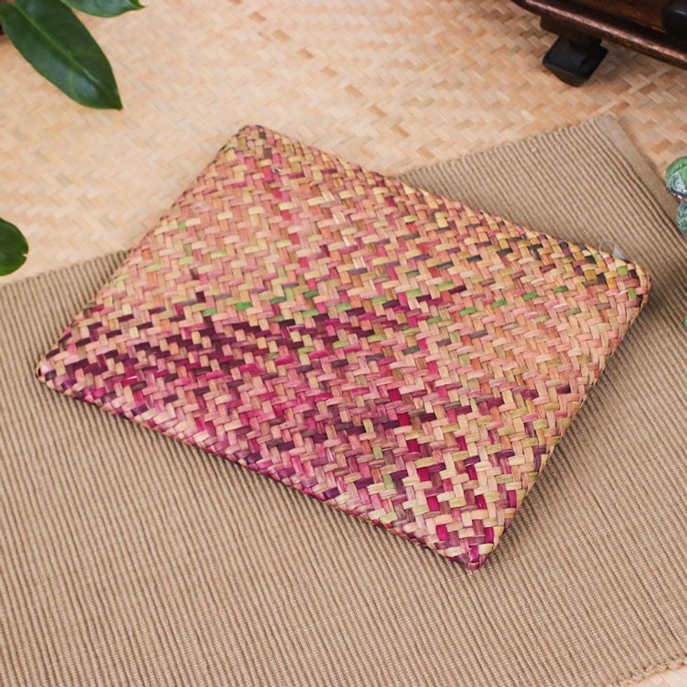Handwoven Pink and Brown Natural Bulrush Reed Clutch 'Natural Vitality'