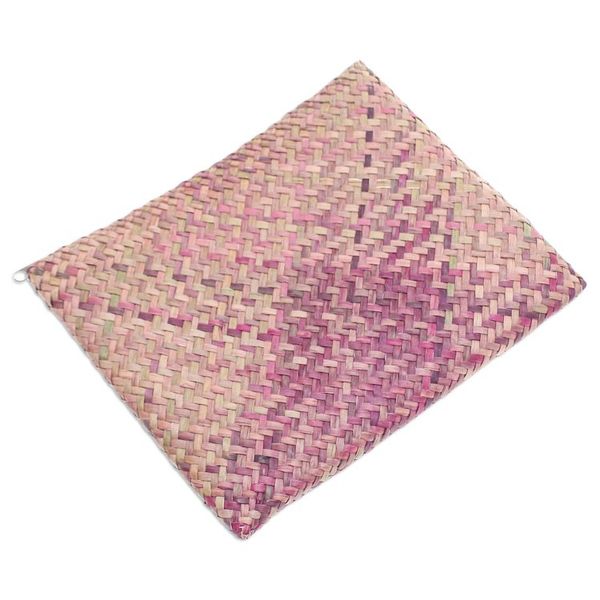Alternate image for Handwoven Pink and Brown Natural Bulrush Reed Clutch Natural Vitality