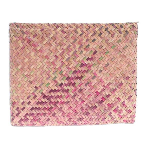 Alternate image for Handwoven Pink and Brown Natural Bulrush Reed Clutch Natural Vitality