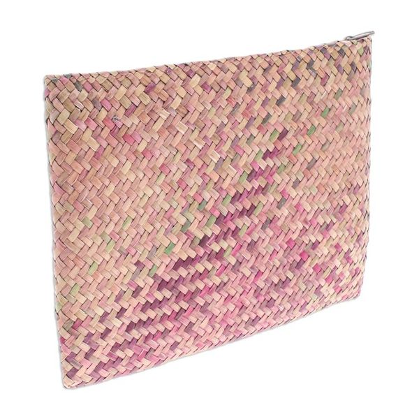 Alternate image for Handwoven Pink and Brown Natural Bulrush Reed Clutch Natural Vitality