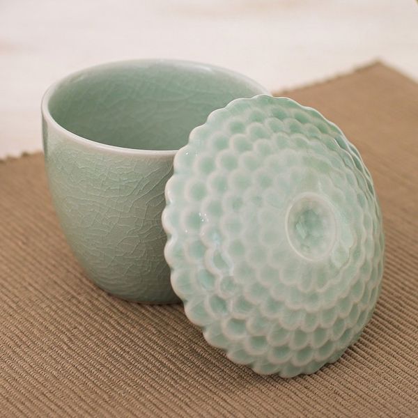 Alternate image for Green Handmade Celadon Ceramic Sunflower Themed Salsa Bowl Sunflower in Green