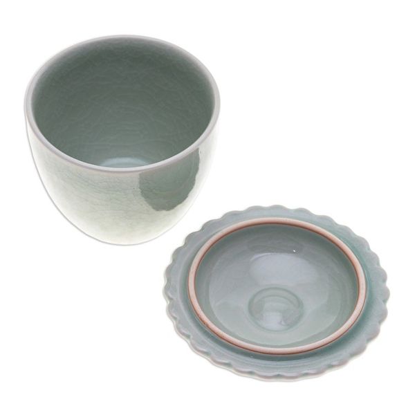 Alternate image for Green Handmade Celadon Ceramic Sunflower Themed Salsa Bowl Sunflower in Green