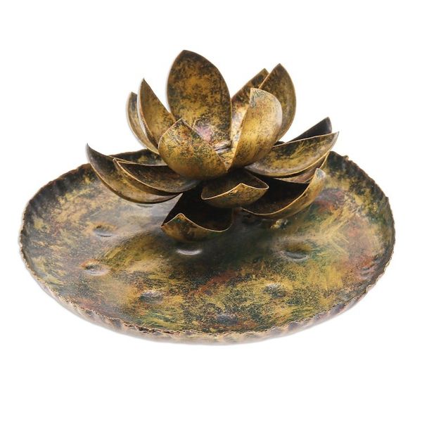 Alternate image for Thai Antiqued Lotus-Themed Iron Tealight Candleholder Lotus in the Forest