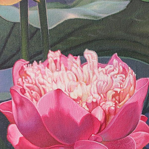 Alternate image for Signed Impressionist Lotus-Themed Acrylic on Canvas Painting Picture of Lotus Bloom