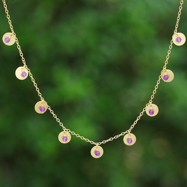 Alternate image for Adjustable Matte 18k Gold-Plated Amethyst Charm Necklace Everyday Wise