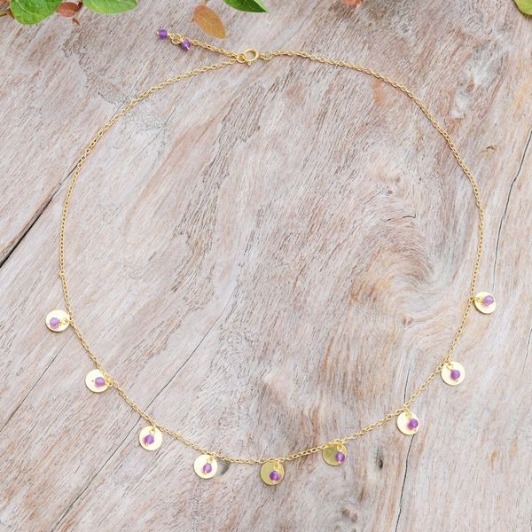Alternate image for Adjustable Matte 18k Gold-Plated Amethyst Charm Necklace Everyday Wise