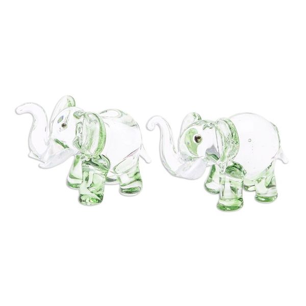 Alternate image for Pair of Green-Toned Handblown Glass Elephant Figurines The Green Giants