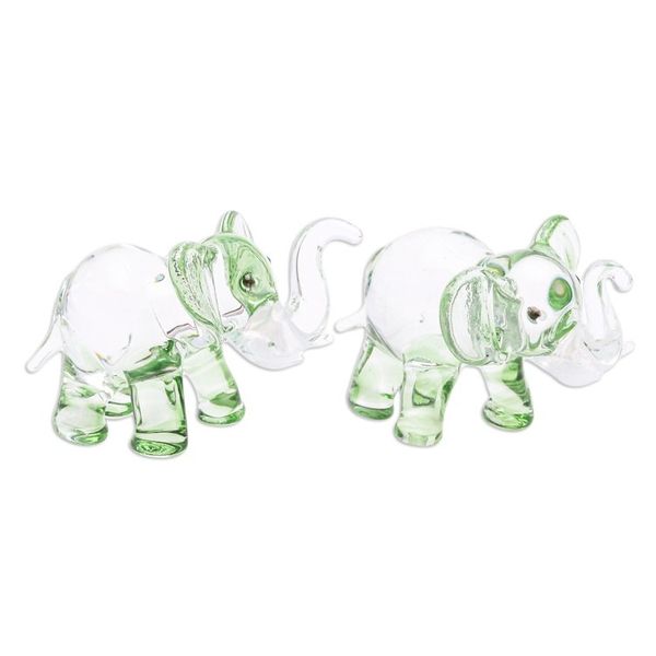 Alternate image for Pair of Green-Toned Handblown Glass Elephant Figurines The Green Giants