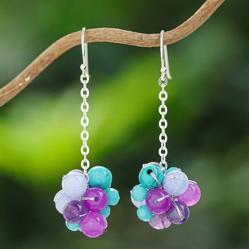 Multi-Gemstone Cluster Dangle Earrings in a Vibrant Palette 'Vibrant Feelings'
