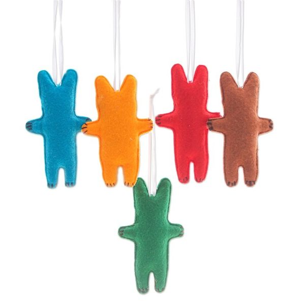 Alternate image for Set of 5 Handcrafted Bear Felt Ornaments in Colorful Hues Bear Imagination