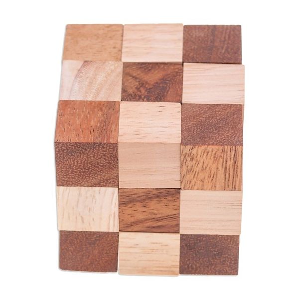 Alternate image for Handcrafted Natural Brown Raintree and Rubberwood Snake Cube Logic Squares