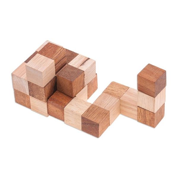 Alternate image for Handcrafted Natural Brown Raintree and Rubberwood Snake Cube Logic Squares