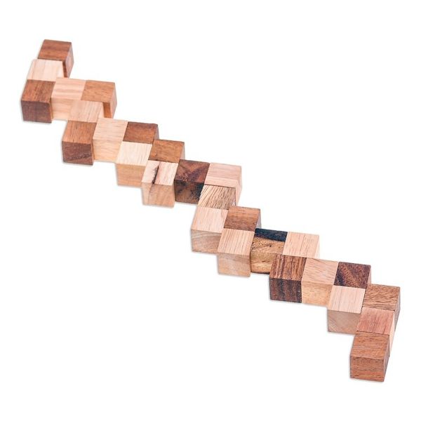Alternate image for Handcrafted Natural Brown Raintree and Rubberwood Snake Cube Logic Squares