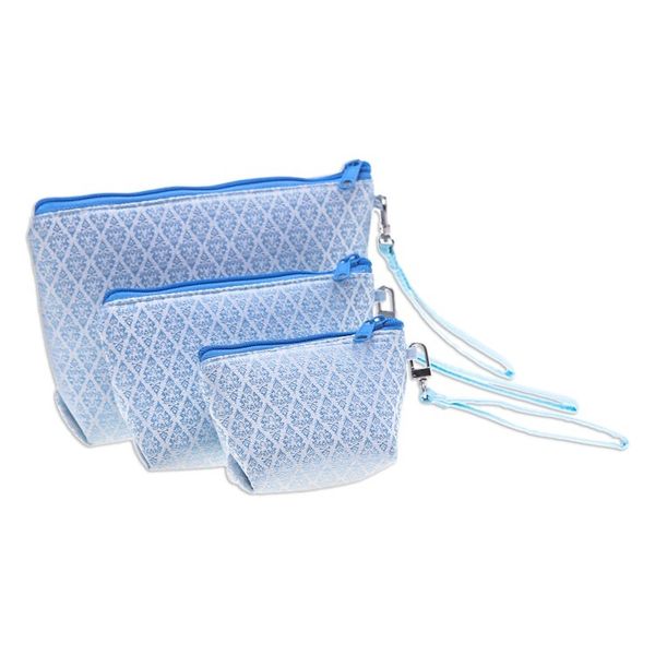 Alternate image for Set of 3 Handmade Thai Cosmetic Bags in Blue and White Ethereal Trio