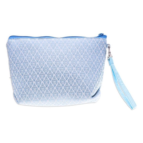 Alternate image for Set of 3 Handmade Thai Cosmetic Bags in Blue and White Ethereal Trio