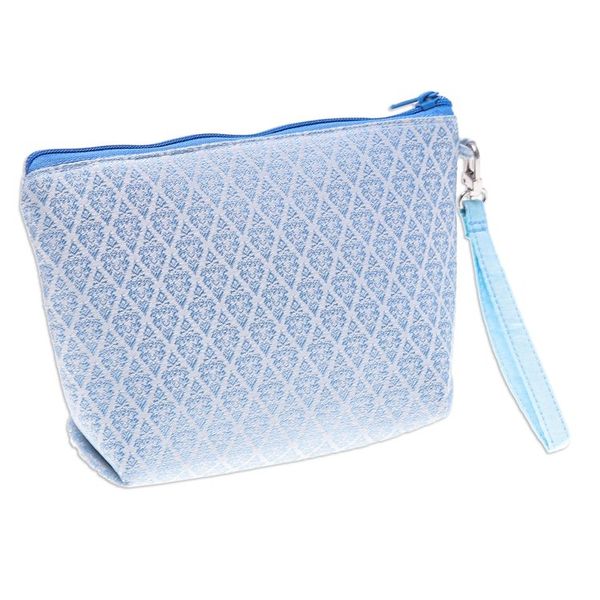 Alternate image for Set of 3 Handmade Thai Cosmetic Bags in Blue and White Ethereal Trio