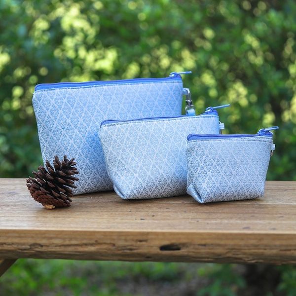 Alternate image for Set of 3 Handmade Thai Cosmetic Bags in Blue and White Ethereal Trio