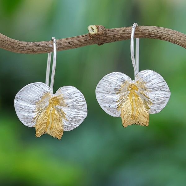 Alternate image for Thai Gold-Accented Floral Drop Earrings Golden Orchid