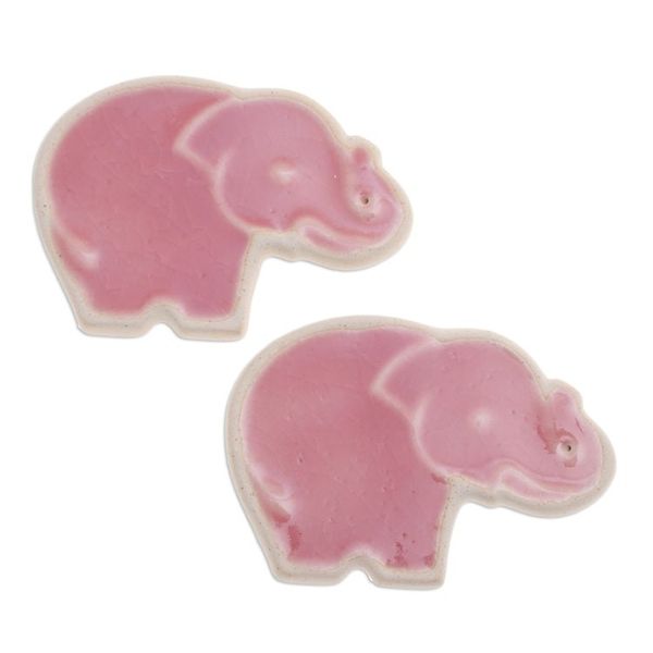 Alternate image for Handcrafted Elephant-Shaped Pink Incense Holders Pair Pink Elephant