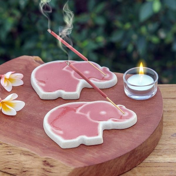 Alternate image for Handcrafted Elephant-Shaped Pink Incense Holders Pair Pink Elephant