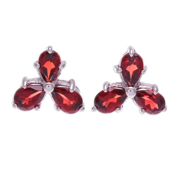 Alternate image for Clover-Themed Button Earrings with Three-Carat Garnet Gems Perseverance Clover