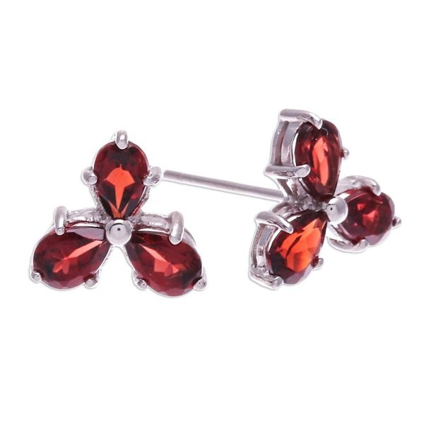 Alternate image for Clover-Themed Button Earrings with Three-Carat Garnet Gems Perseverance Clover