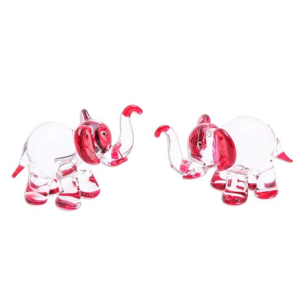 Alternate image for Set of 2 Elephant-Themed Handblown Glass Figurines in Red Passion Trunks