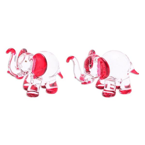 Alternate image for Set of 2 Elephant-Themed Handblown Glass Figurines in Red Passion Trunks
