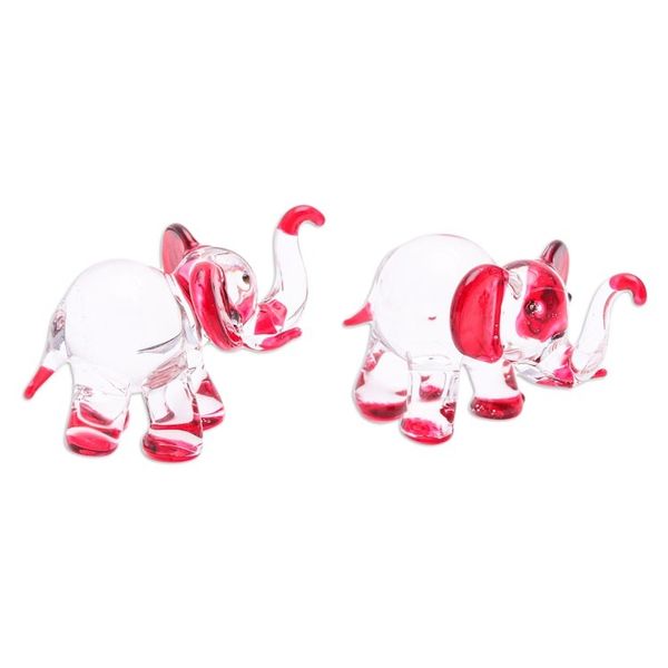 Alternate image for Set of 2 Elephant-Themed Handblown Glass Figurines in Red Passion Trunks