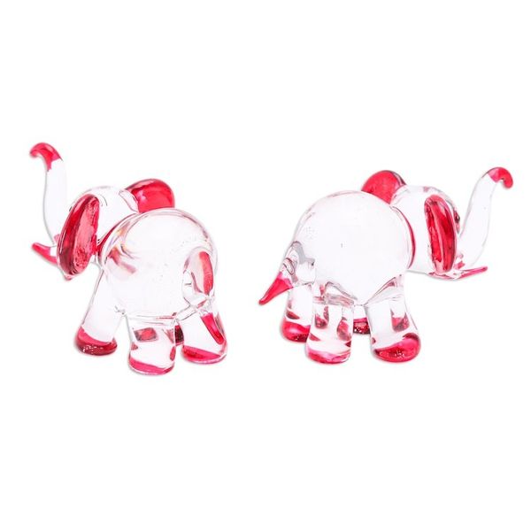 Alternate image for Set of 2 Elephant-Themed Handblown Glass Figurines in Red Passion Trunks