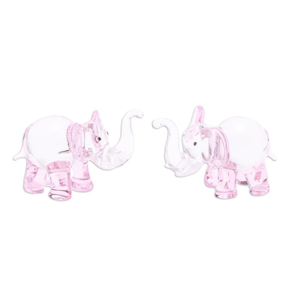 Pair of Pink-Toned Handblown Glass Elephant Figurines 'The Pink Giants'