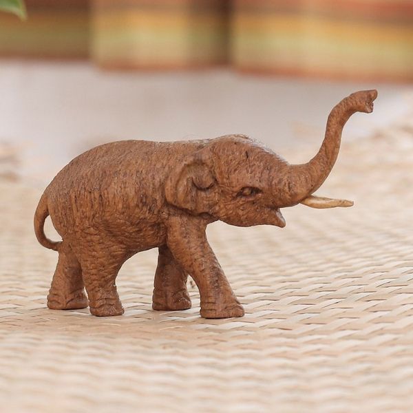 Alternate image for Handmade Teak Wood Elephant Statuette from Thailand Step on Toes