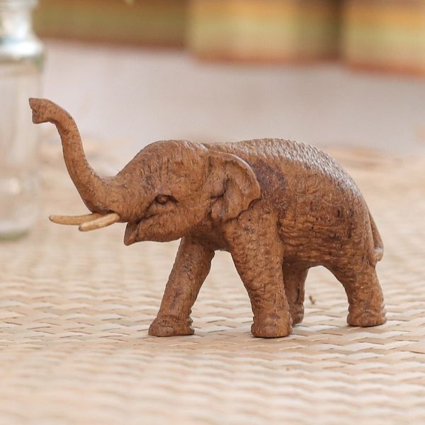 Alternate image for Handmade Teak Wood Elephant Statuette from Thailand Step on Toes