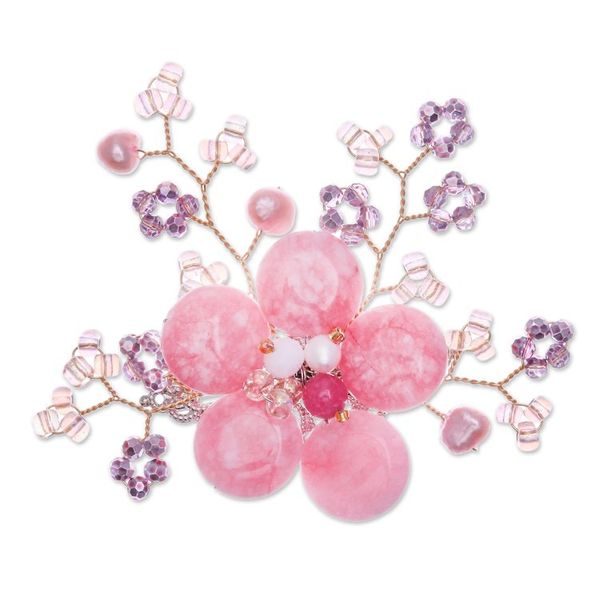 Alternate image for Flower-Shaped Pink Cultured Pearl and Quartz Brooch Pin Petals of Compassion