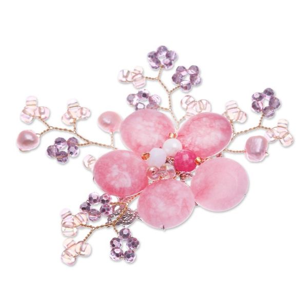 Alternate image for Flower-Shaped Pink Cultured Pearl and Quartz Brooch Pin Petals of Compassion
