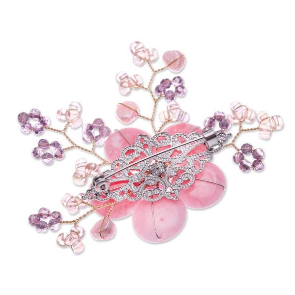 Alternate image for Flower-Shaped Pink Cultured Pearl and Quartz Brooch Pin Petals of Compassion