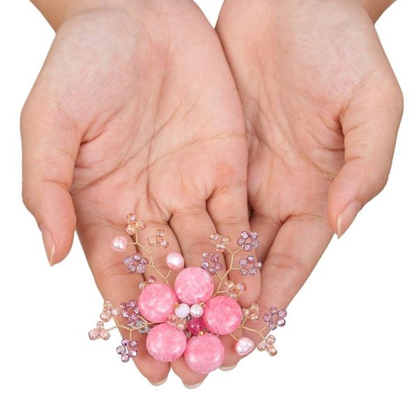 Alternate image for Flower-Shaped Pink Cultured Pearl and Quartz Brooch Pin Petals of Compassion