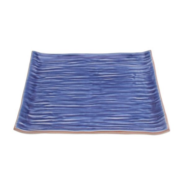Alternate image for Celadon Ceramic Platter in Blue Handmade in Thailand Tree Stump in Blue
