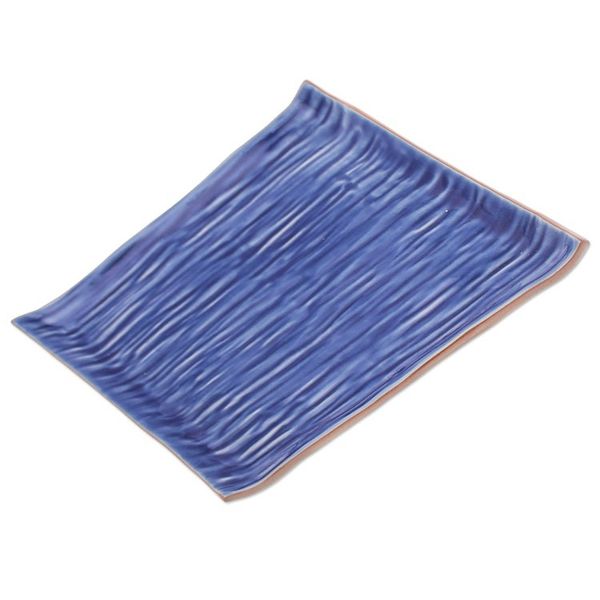 Alternate image for Celadon Ceramic Platter in Blue Handmade in Thailand Tree Stump in Blue