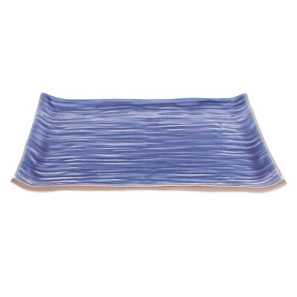 Alternate image for Celadon Ceramic Platter in Blue Handmade in Thailand Tree Stump in Blue
