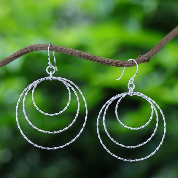Alternate image for Polished Sterling Silver Dangle Earrings Crafted in Thailand Avant-Garde Swirls