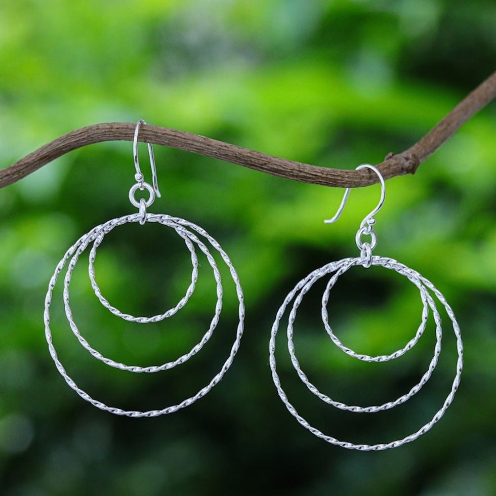 Polished Sterling Silver Dangle Earrings Crafted in Thailand 'Avant-Garde Swirls'