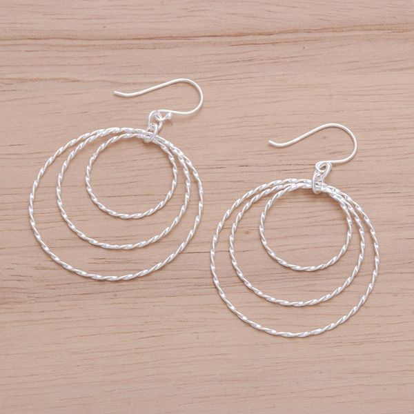 Alternate image for Polished Sterling Silver Dangle Earrings Crafted in Thailand Avant-Garde Swirls