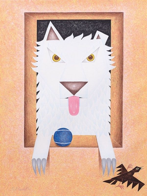 Alternate image for Original Whimsical Dog Painting The White Dog