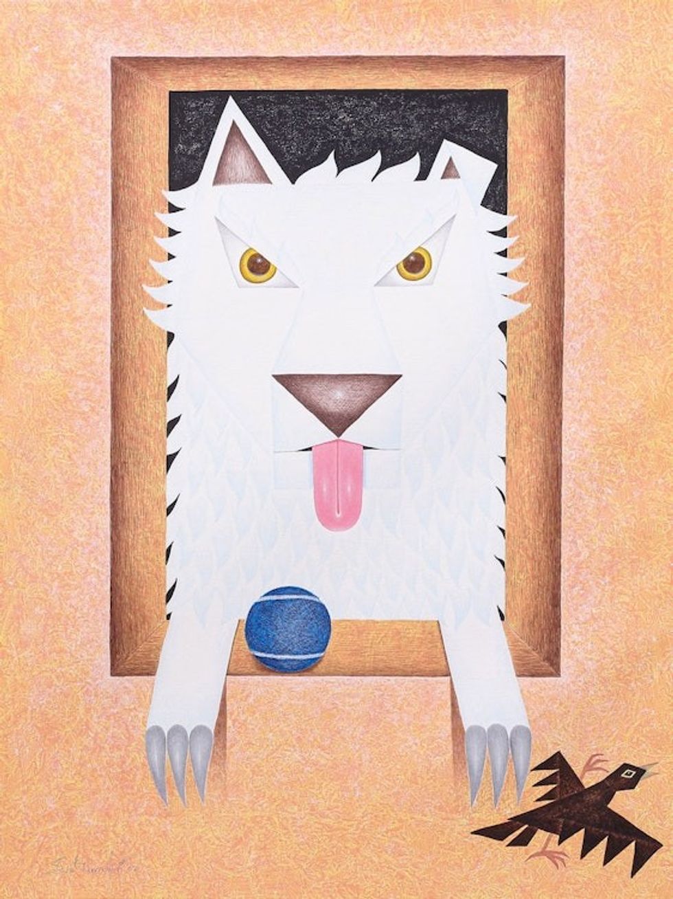Original Whimsical Dog Painting 'The White Dog'