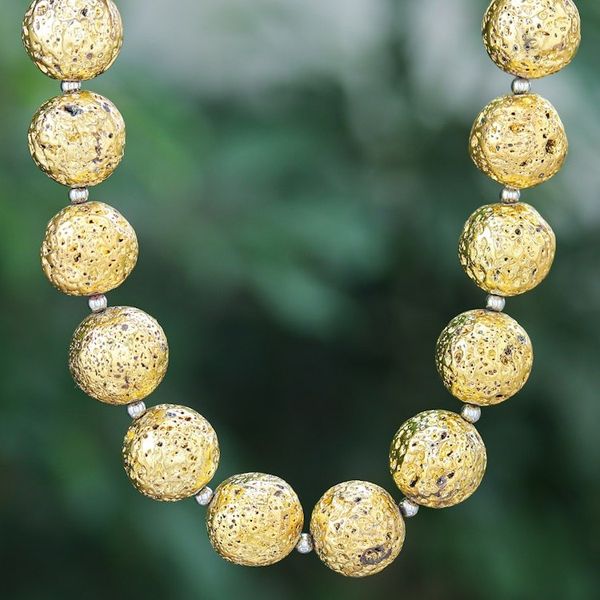 Alternate image for Gold-Toned Lava Stone and Hematite Beaded Necklace Blazing Golden