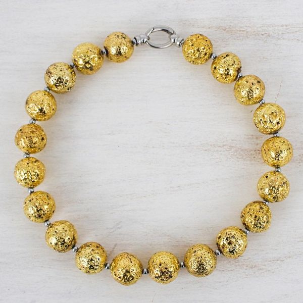Alternate image for Gold-Toned Lava Stone and Hematite Beaded Necklace Blazing Golden