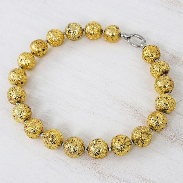 Alternate image for Gold-Toned Lava Stone and Hematite Beaded Necklace Blazing Golden
